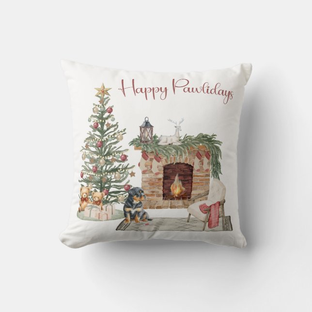 Happy Pawlidays Dog Design- Rottweiler Cushion (Front)
