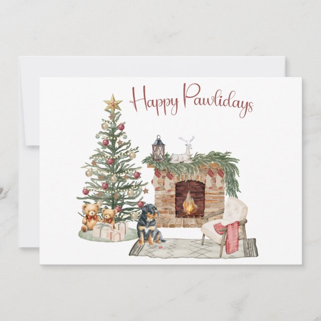 Happy Pawlidays Dog Design- Rottweiler Holiday Card (Front)