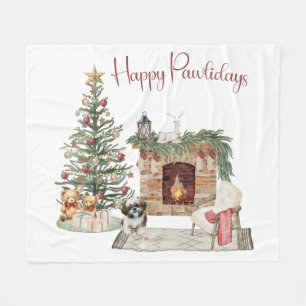 Happy Pawlidays Dog Design- Shih Tzu Fleece Blanket