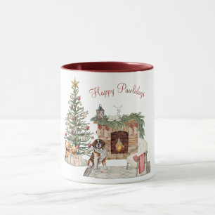 Happy Pawlidays Dog Design- St. Bernard Mug