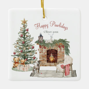 Happy Pawlidays Dog Design- Staffordshire Terrier Ceramic Ornament