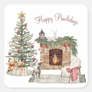 Happy Pawlidays Dog Design- Staffordshire Terrier Square Sticker