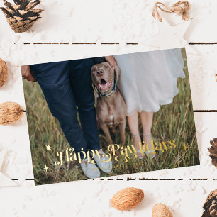 Happy Pawlidays Dog Horizontal Photo Christmas Foil Holiday Card