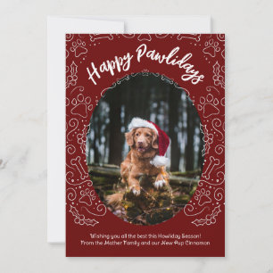 Happy Pawlidays Dog Pet Christmas Card Dark Red