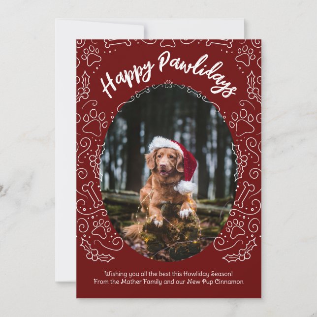 Happy Pawlidays Dog Pet Christmas Card Dark Red (Front)