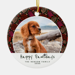 Happy Pawlidays Dog Pet Photo One Line Christmas Ceramic Tree Decoration