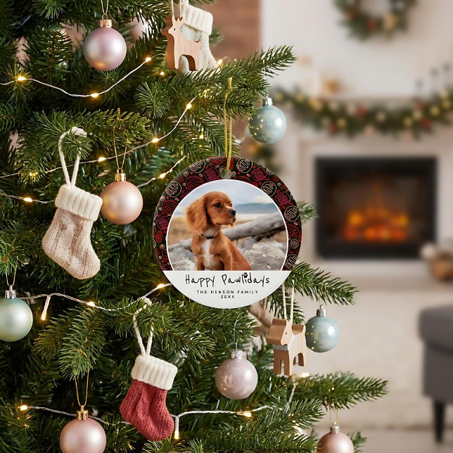 Happy Pawlidays Dog Pet Photo One Line Christmas  Ceramic Tree Decoration (Creator Uploaded)