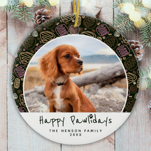 Happy Pawlidays Dog Pet Photo One Line Christmas Ceramic Tree Decoration