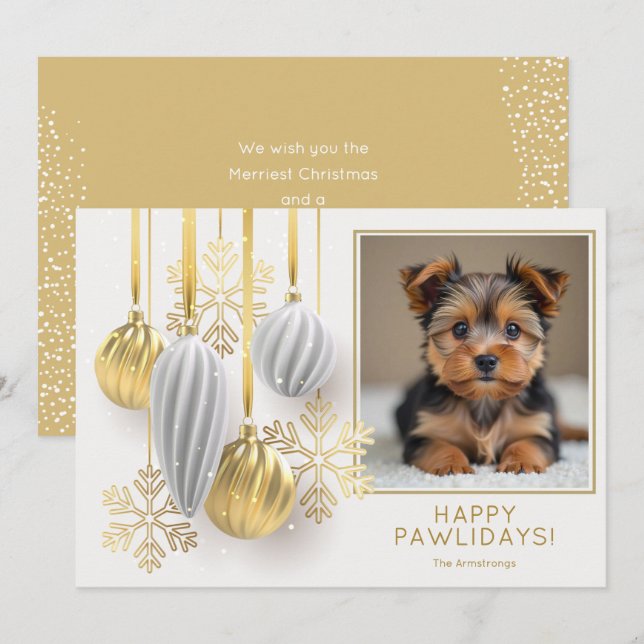 Happy Pawlidays Dog Photo Christmas Holiday Card (Front/Back)