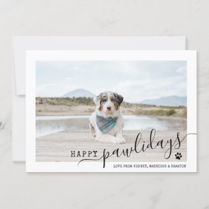 Happy Pawlidays Dog Photo Modern White Christmas  Holiday Card