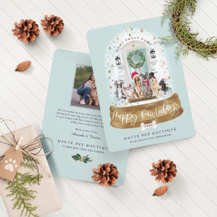 Happy Pawlidays Dogs Pet Care Business Aqua Door Holiday Card