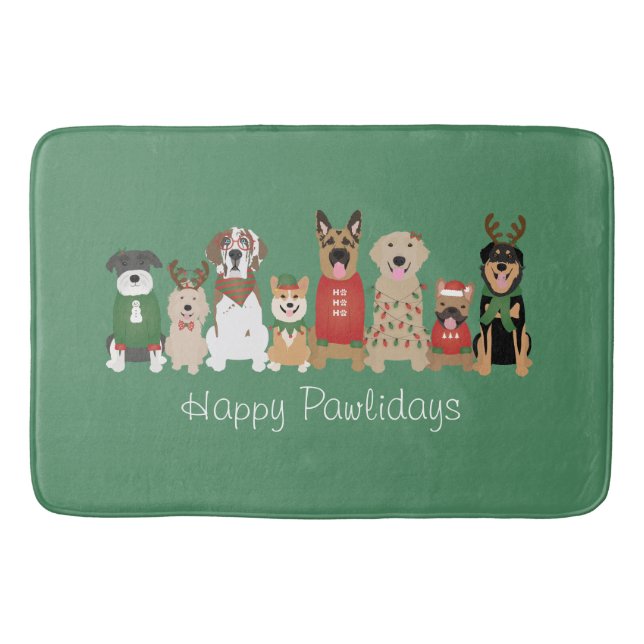 Happy Pawlidays Dogs Red Green Bath Mat (Front)