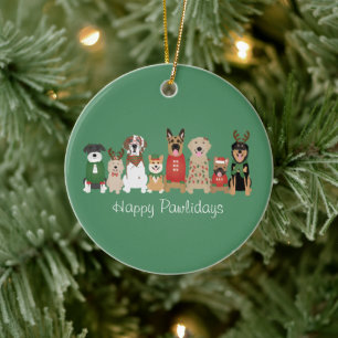 Happy Pawlidays Dogs Red Green Ceramic Tree Decoration