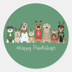 Happy Pawlidays Dogs Red Green Classic Round Sticker