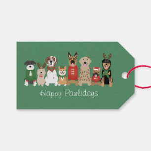 Happy Pawlidays Dogs Red Green Gift Tags