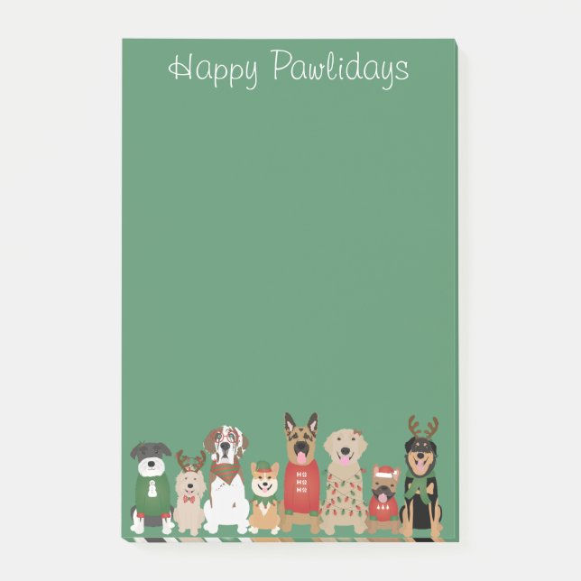 Happy Pawlidays Dogs Red Green Post-it Notes (Front)