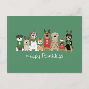 Happy Pawlidays Dogs Red Green Postcard