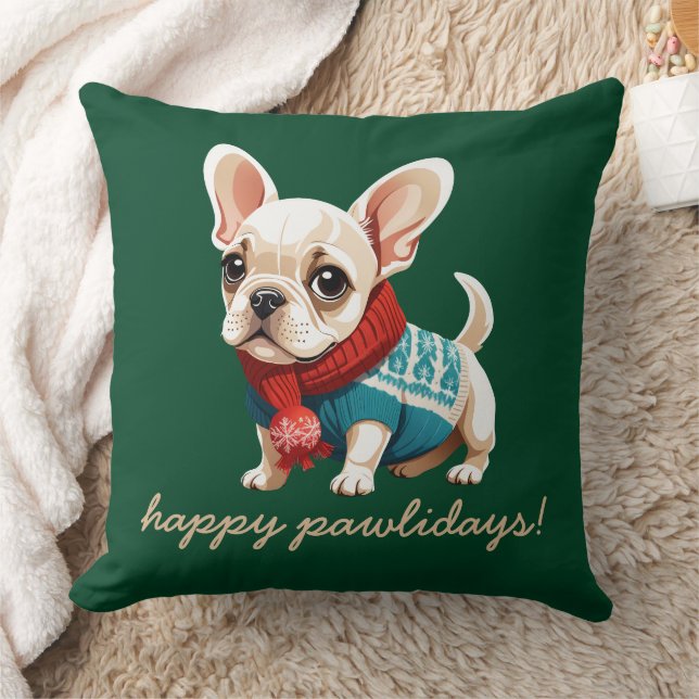 Happy Pawlidays | French Bulldog Christmas Sweater Cushion (Blanket)