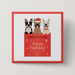 Happy Pawlidays French Bulldogs 15 Cm Square Badge