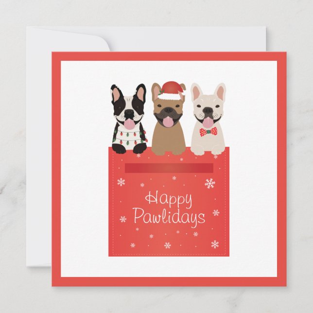 Happy Pawlidays French Bulldogs Card (Front)