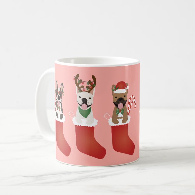 Happy Pawlidays French Bulldogs Christmas Stocking Coffee Mug (Front Left)