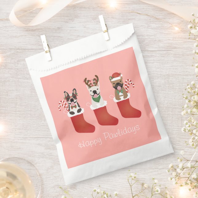 Happy Pawlidays French Bulldogs Christmas Stocking Favour Bags (Clipped)