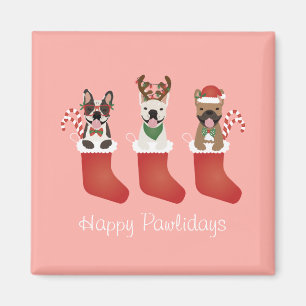 Happy Pawlidays French Bulldogs Christmas Stocking Magnet