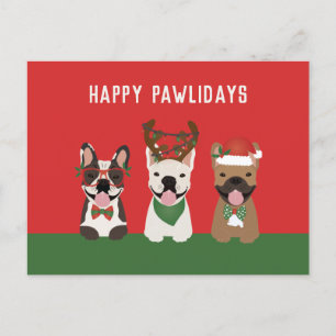 Happy Pawlidays French Bulldogs Holiday Postcard