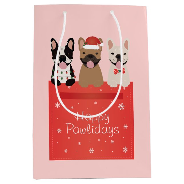 Happy Pawlidays French Bulldogs Medium Gift Bag (Front)