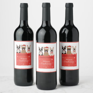 Happy Pawlidays French Bulldogs Wine Label