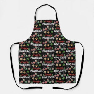 Happy Pawlidays Funny Christmas Dog Paw Xmas Dogs Apron