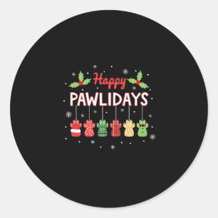 Happy Pawlidays Funny Christmas Dog Paw Xmas Dogs  Classic Round Sticker