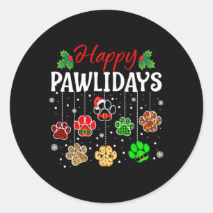 Happy Pawlidays Funny Christmas Dog Paw Xmas Dogs Classic Round Sticker