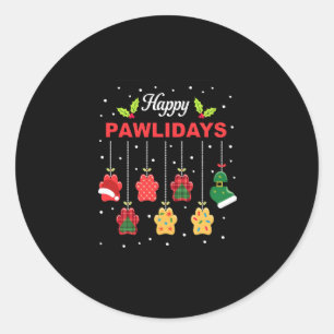 Happy Pawlidays Funny Christmas Dog Paw Xmas Dogs  Classic Round Sticker