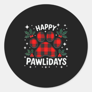 Happy Pawlidays Funny Christmas Dog Paw Xmas Dogs  Classic Round Sticker