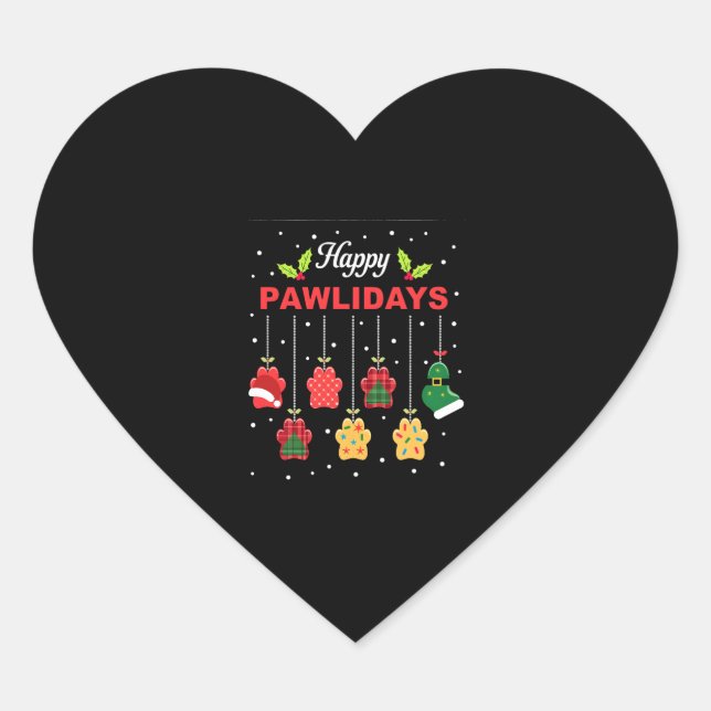 Happy Pawlidays Funny Christmas Dog Paw Xmas Dogs  Heart Sticker (Front)