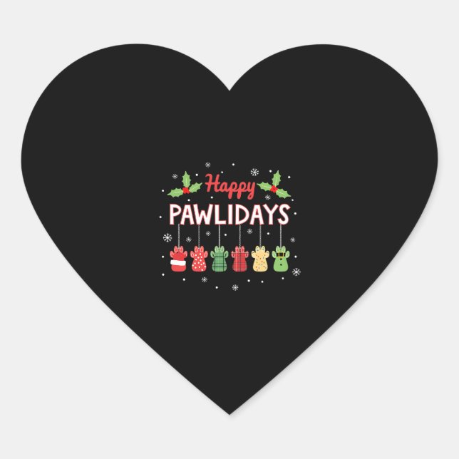 Happy Pawlidays Funny Christmas Dog Paw Xmas Dogs  Heart Sticker (Front)