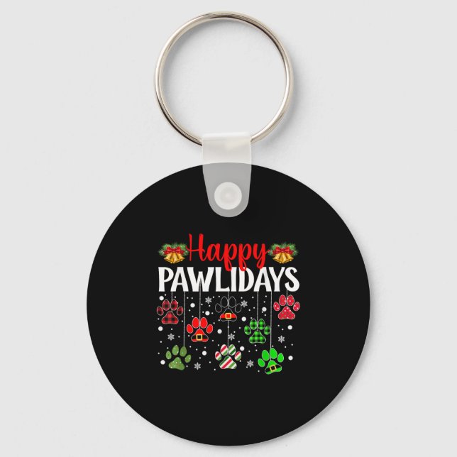 Happy Pawlidays Funny Christmas Dog Paw Xmas Dogs  Key Ring (Front)