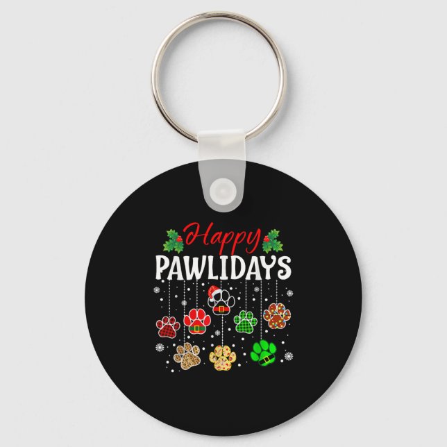 Happy Pawlidays Funny Christmas Dog Paw Xmas Dogs  Key Ring (Front)
