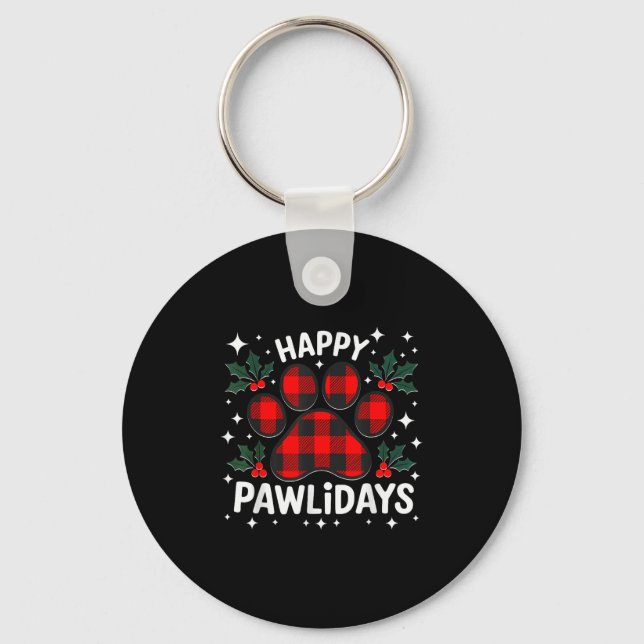 Happy Pawlidays Funny Christmas Dog Paw Xmas Dogs  Key Ring (Front)