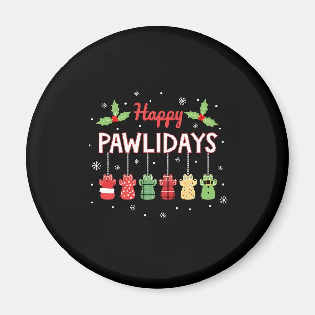 Happy Pawlidays Funny Christmas Dog Paw Xmas Dogs  Magnet (Front)