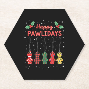 Happy Pawlidays Funny Christmas Dog Paw Xmas Dogs Paper Coaster