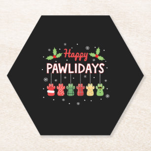 Happy Pawlidays Funny Christmas Dog Paw Xmas Dogs Paper Coaster