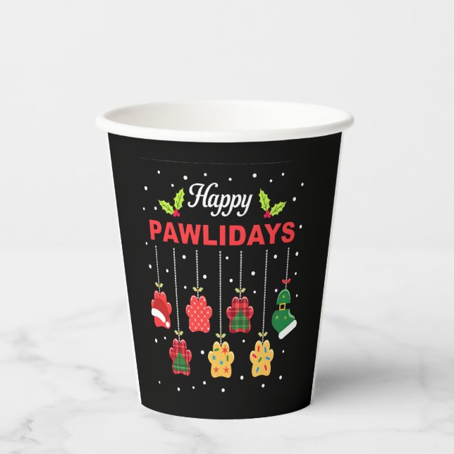 Happy Pawlidays Funny Christmas Dog Paw Xmas Dogs  Paper Cups (Front)