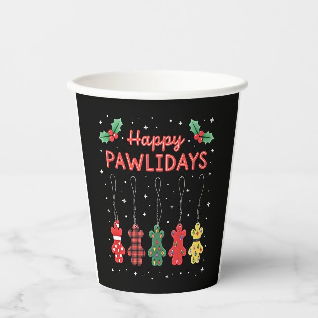 Happy Pawlidays Funny Christmas Dog Paw Xmas Dogs  Paper Cups (Front)