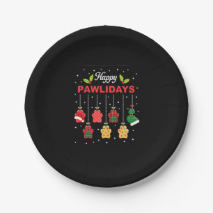Happy Pawlidays Funny Christmas Dog Paw Xmas Dogs Paper Plate