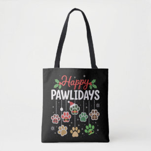 Happy Pawlidays Funny Christmas Dog Paw Xmas Dogs Tote Bag