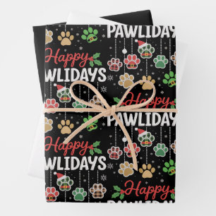 Happy Pawlidays Funny Christmas Dog Paw Xmas Dogs Wrapping Paper Sheet