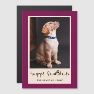 Happy Pawlidays Funny Pun Pet Photo Magnetic Card