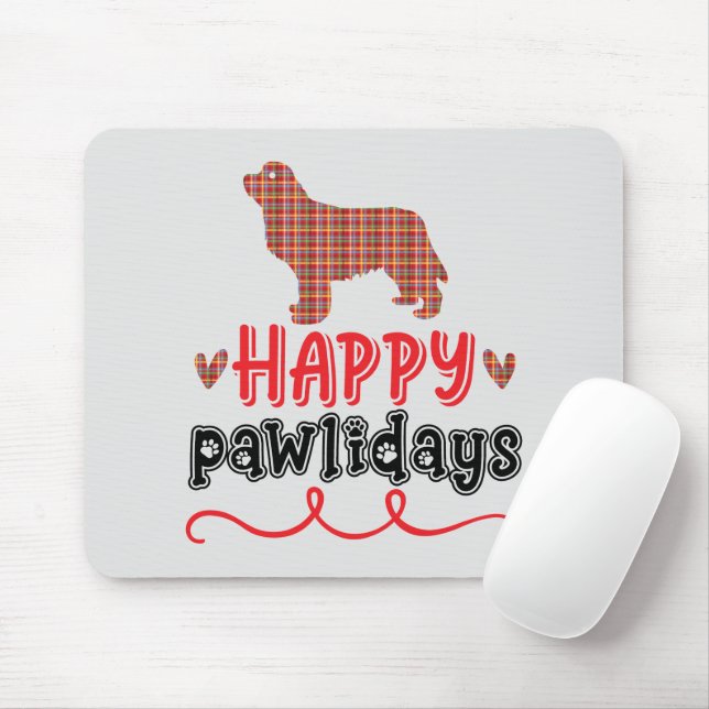 Happy Pawlidays | Funny Word Pun Mouse Mat (With Mouse)